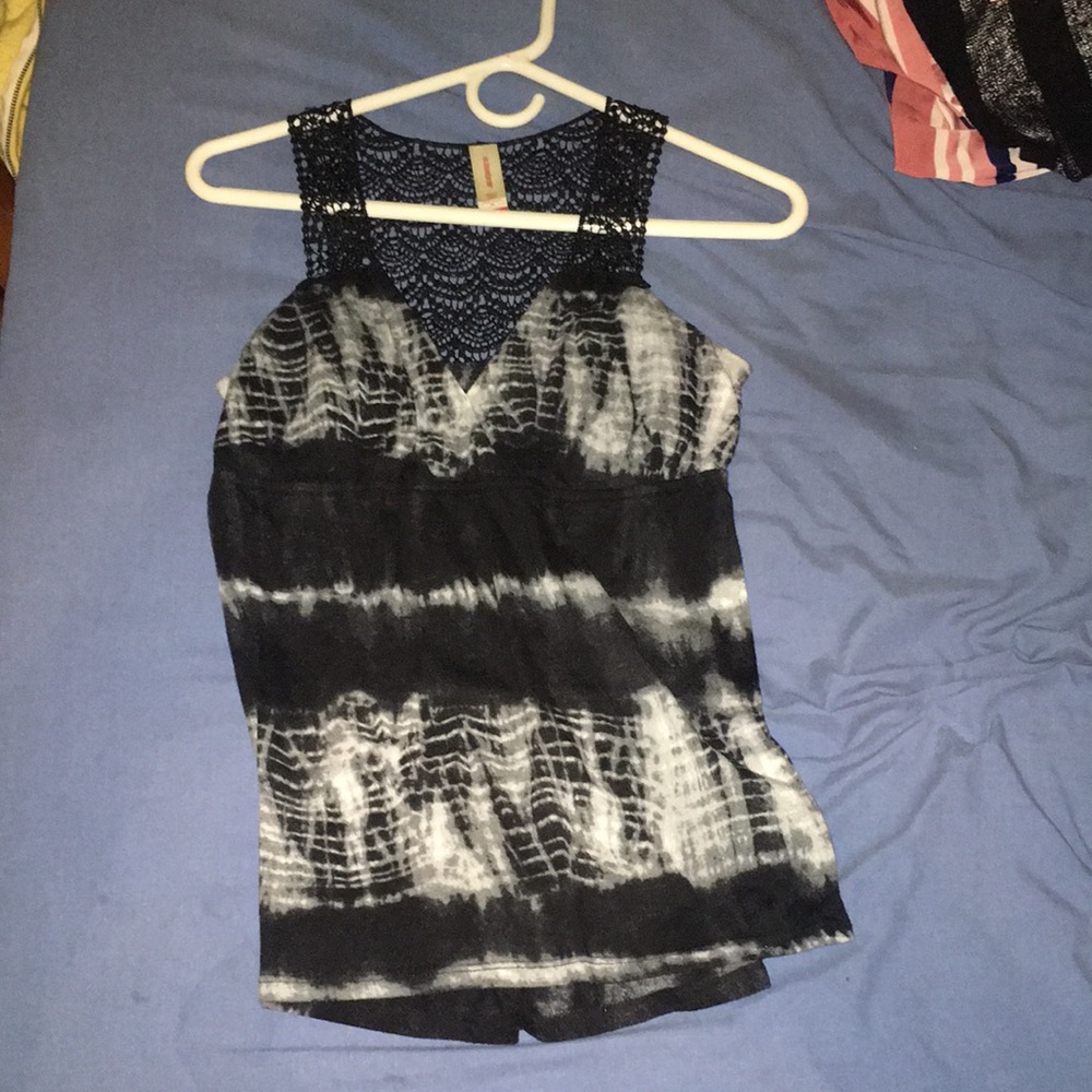 Black, grey, white lace back tank top